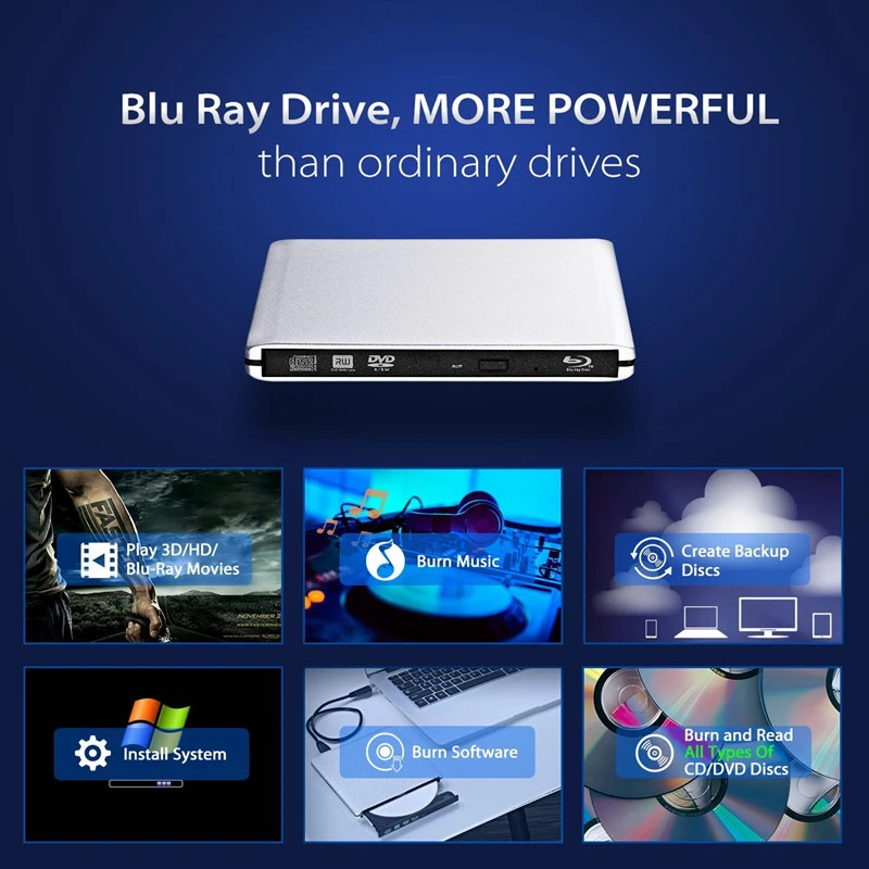 Yahey Bluray плеер Внешний оптический привод USB 3,0 Blu-Ray BD-ROM CD/DVD RW записывающее устройство Портативный для ноутбука Macbook