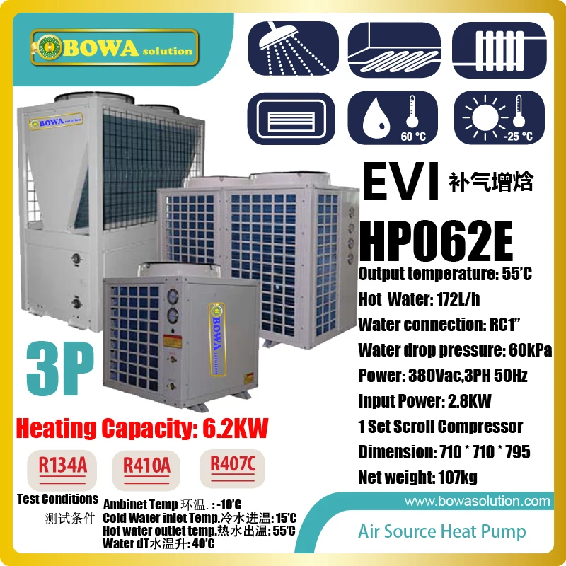 6.2KW or 21,000BTU heat pump water heater select EVI technology to
