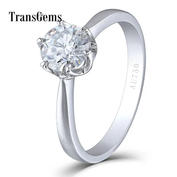 

Transgems Solid 14K 585 White Gold 1 Carat ct Diameter 6.5mm F Color Lab Grown Moissanite Diamond Engagement Ring for Women