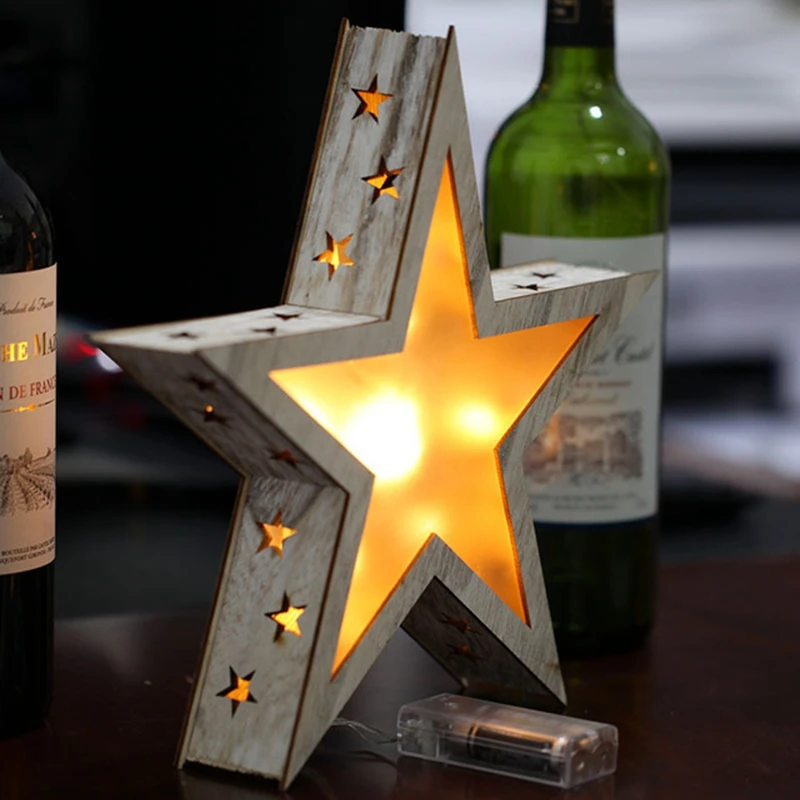 Creative Wooden Pentagram LED Night Lamp Indoor Christmas Halloween Holiday Decoration Table Star Lighting for Children Gift (9)