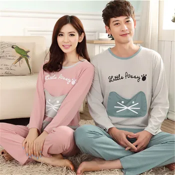 

Spring Autumn new Couple Pajamas set Thin Long Sleeved Sleepwear suit Men and Women casual Homewear lover Pajamas