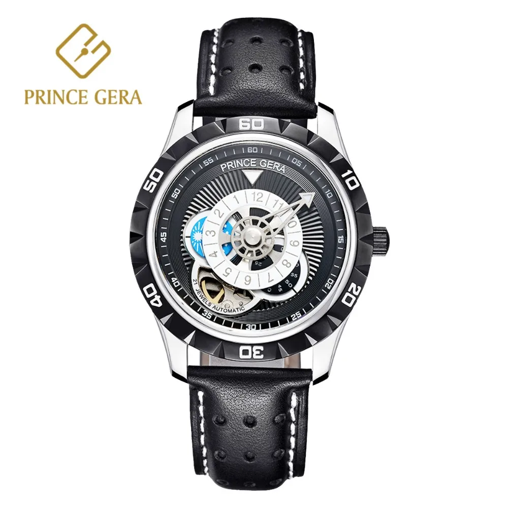 Мужские золотые автоматические часы PRINCE GERA итальянские импортные с ремешком из