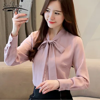 

2018 autumn fashion Chiffon women's clothes shirts pink long sleeve striped womens tops and blouses feminine blusa 1419 45