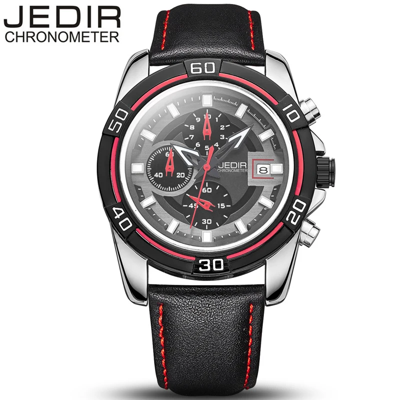 

JEDIR relogio masculino Men Quartz Watch Chronograph Luminous Analog Clock Male Sport Leather Strap Wristwatch erkek saat N74