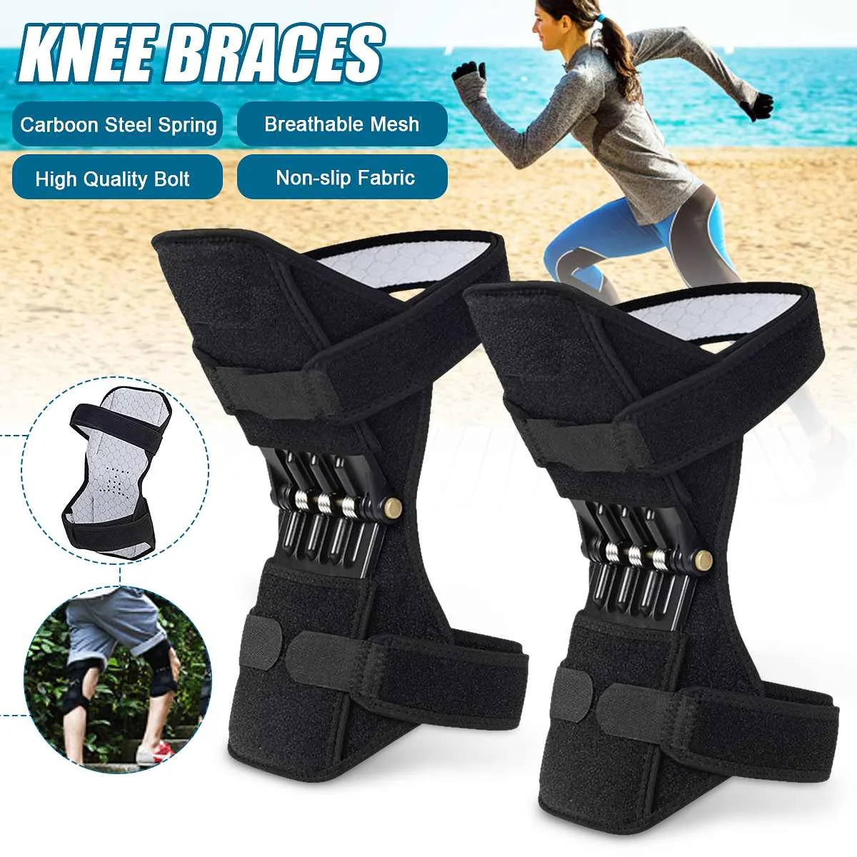 

Joint Support Knee Pad Breathable Non-slip Lift Pain Relief For Knee Power Spring Force Stabilizer Knee booster For Sports Elder