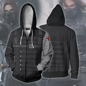 

Men Winter Soldier Hoodie Sweatshirt 3D Cosplay Costume Zipper Coat Jacket