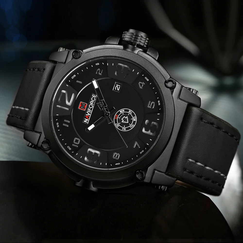 Cena NAVIFORCE męskie zegarki Top marka luksusowe Sport zegarek kwarcowy skórzany pasek zegar mężczyźni zegarek wodoodporny relogio masculino 9099