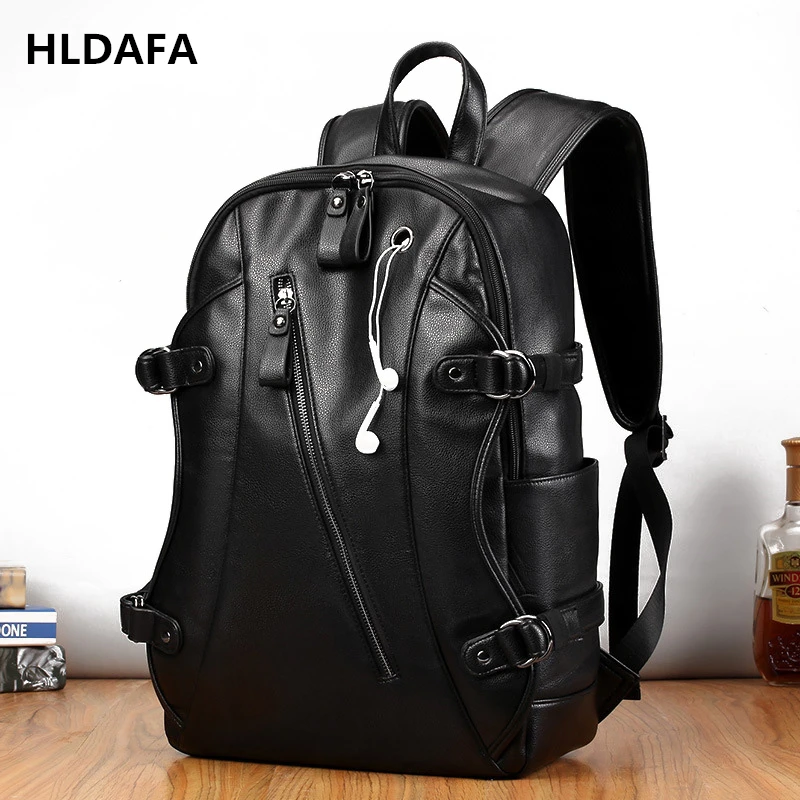 Large Black Leather Laptop Backpack