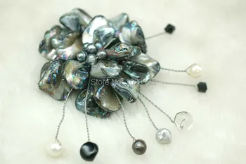

freshwater pearl and black shell flower nature brooch 50-60mm beads FPPJ