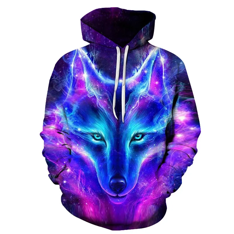  New Wolf head hoodie Men 3D Sweatshirts Blue rose Wolf head pullover Funny Animal print Hoodies Har