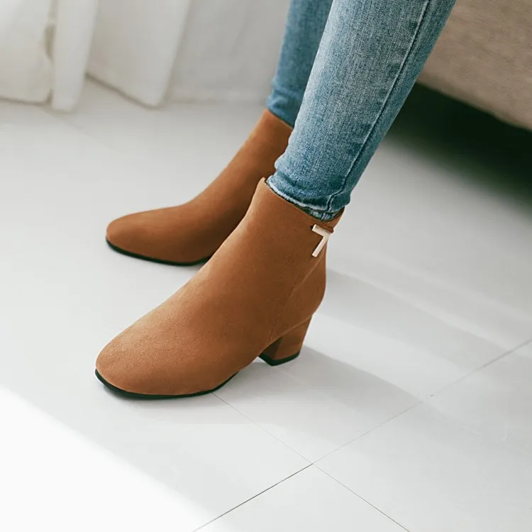 

Big Size 11 12 13 14 Package the heel Medium and thick ankle boots for ladies Side zipper suede Pure color