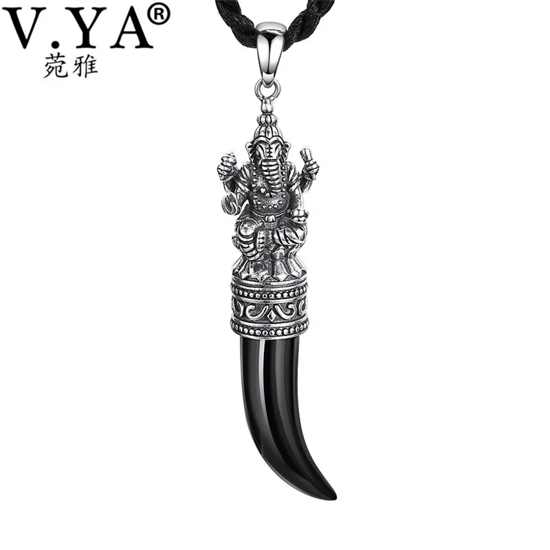 

V.YA 925 Silver Elephant Pendant Animal Necklace for Men Male S925 Sterling Silver Mens Pendants Chain Jewelry