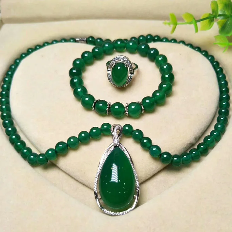 yu xin yuan 925 Silver Jade Medullary Ring Bracelet pendant necklace fashion fine jewslry Jewelet Sets