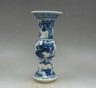 Rare China Porcelain blue and white hand-painting scenery Shaped Vase