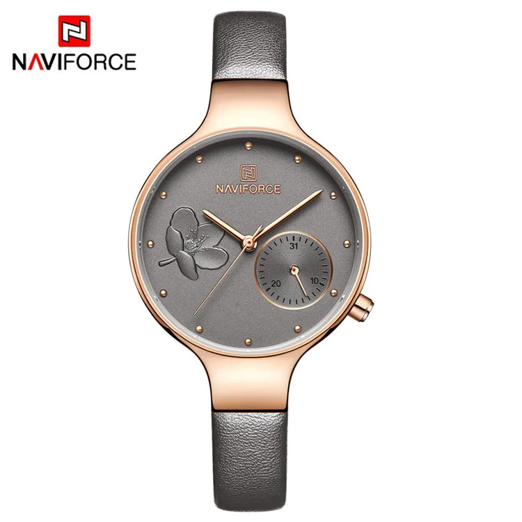 NAVIFORCE женские часы люксовый бренд кожаные женские кварцевые часы спортивные Relogio Feminino Montre Femme наручные часы - Цвет: rose gray