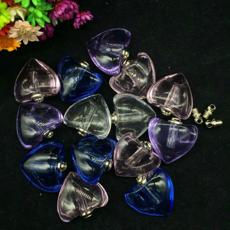 

500pcs/lot Wholesale heart crystal vial pendants Glass Crystal Vials perfume wishing bottle name on rice art charms diy jewelry