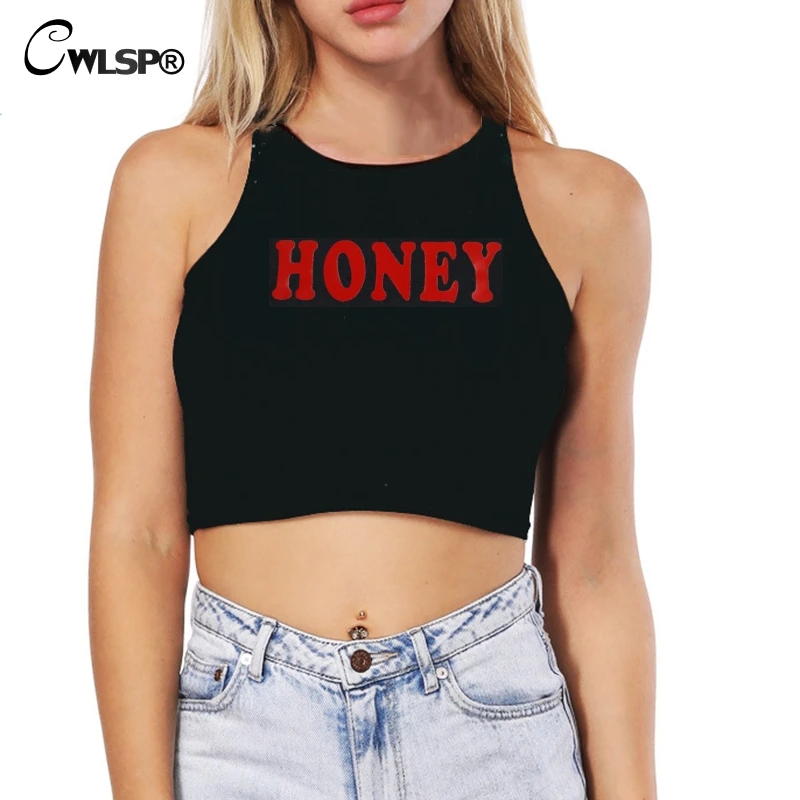 

MayHall 2018 Summer Women Crop Top Tight Bustier Print Letter Honey Tanks Top Deportes Sexy Cropped Top Feminina Camisoles