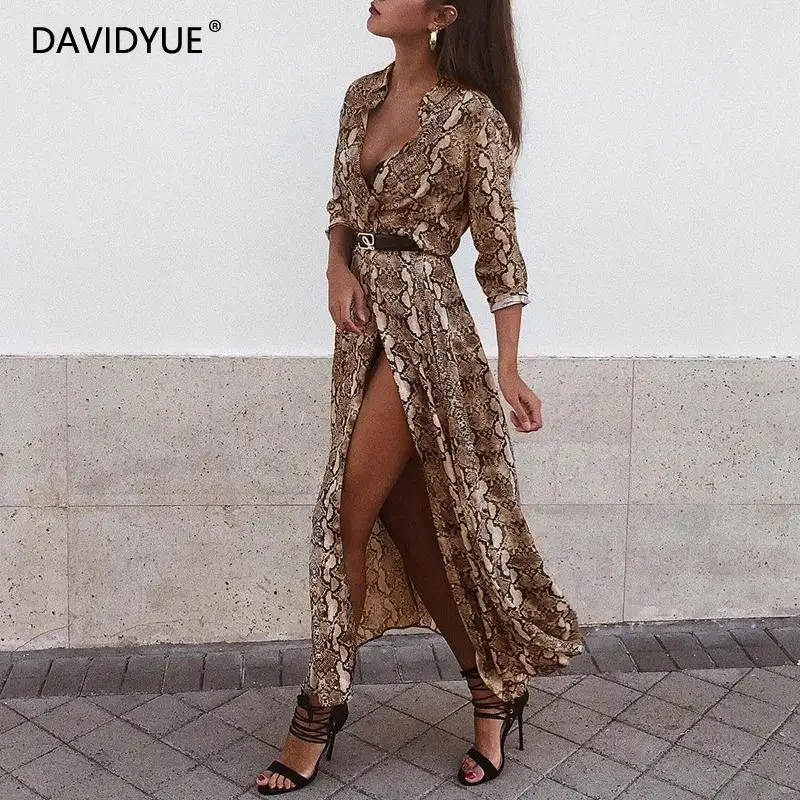 

Winter snake print long dresses women long sleeve dress Autumn korean button office shirt dress 2019 women dresses vestidos