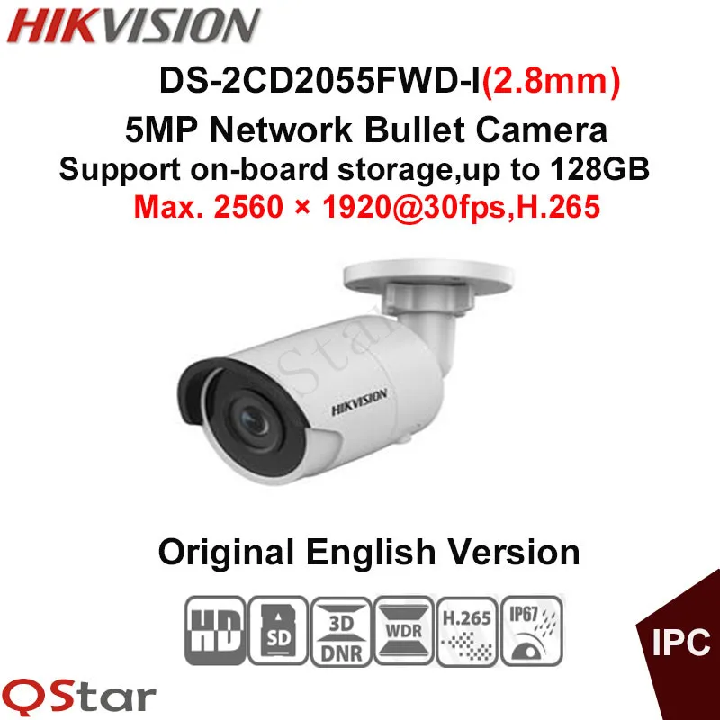 Hikvision Original English Version CCTV Camera DS-2CD2055FWD-I(2.8mm) 5MP Bullet IP Camera H.265 IP67 Support on-board storage