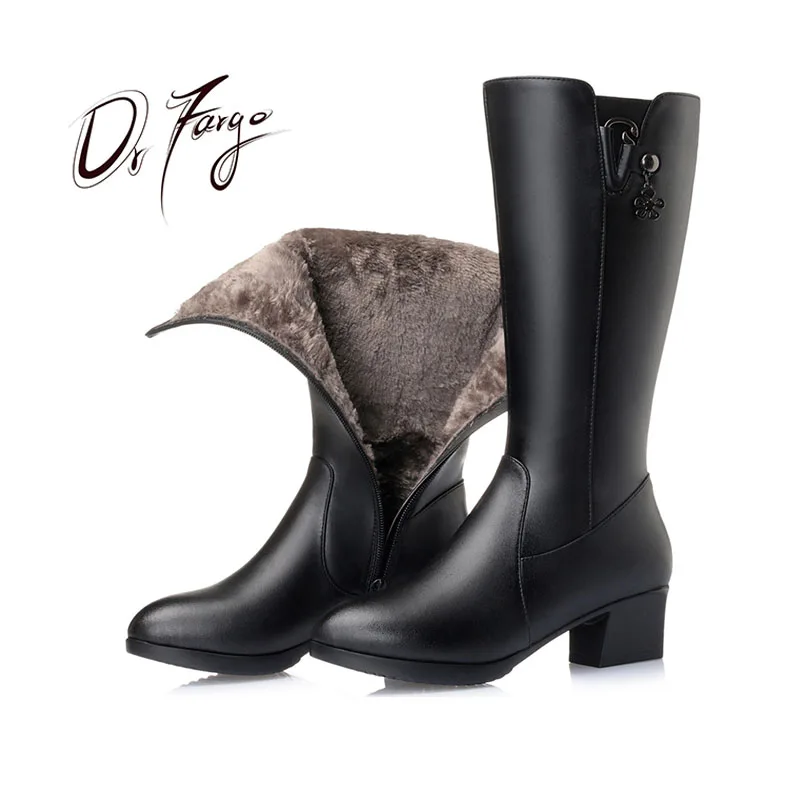 Zipper Noir Haut 6082 Chaussures 35 Med Carré Taille Cuir D'hiver Talon BottesPlus 42 43 Grande Peluche Chaud Courte Drfargo Véritable En Femmes xBeWdorC