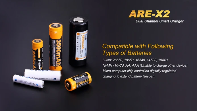 FENIX ARE-X2 usb зарядка/разрядка двухканальный смарт-зарядное устройство для литий-ионных/Ni-MH и Ni-Cd батарей