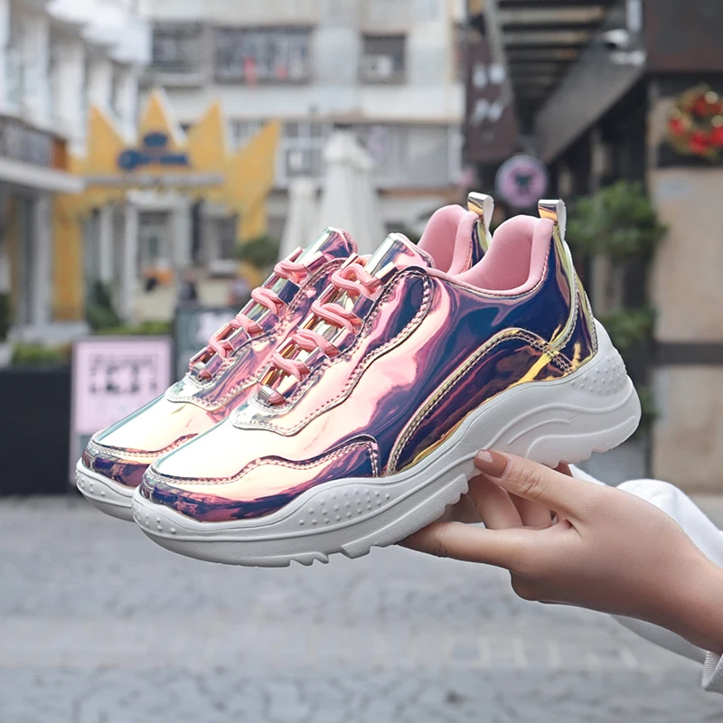 

2019 Special Mirror Material Sneakers Women Light Weight Running Shoes for Women Air Sole Breathable High Quality Walking Shoes