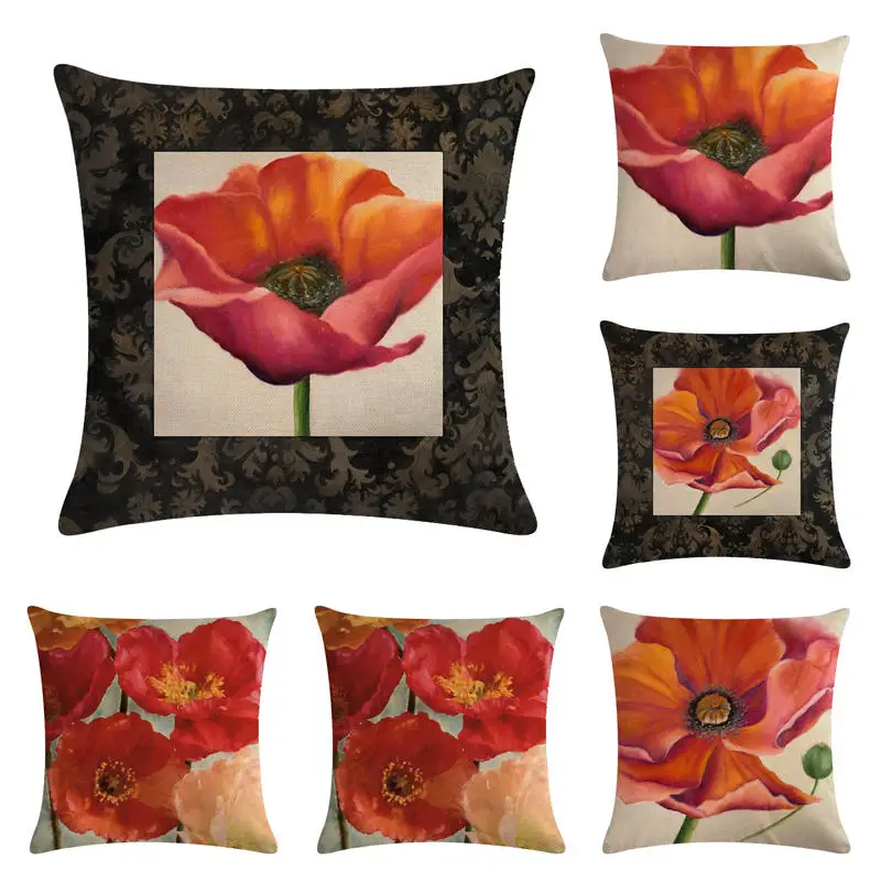 45cm*45cm Red flowers pattern linen/cotton throw pillow covers couch
