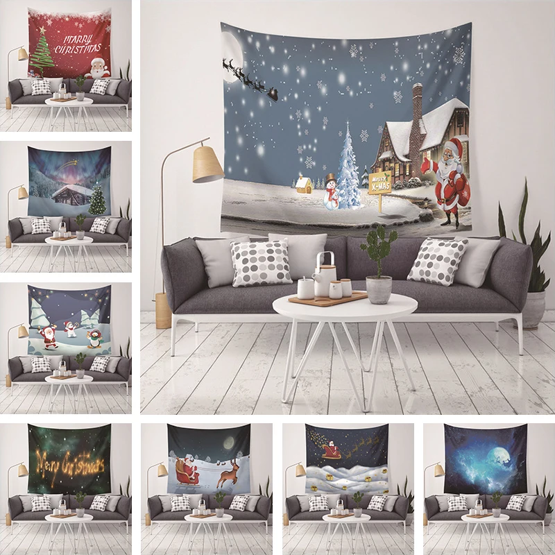 

2018 New Christmas Tapestry Wall Hanging Snow Printing Family wall blanket Home decoration Table Cloth yoga mat 200*150cm