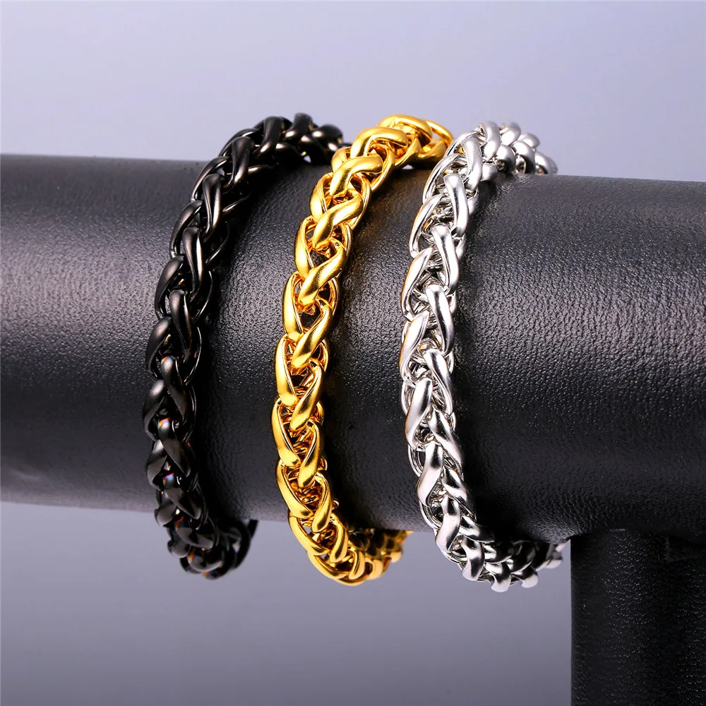 9mm Men Wheat Chain Bracelet Stainless 