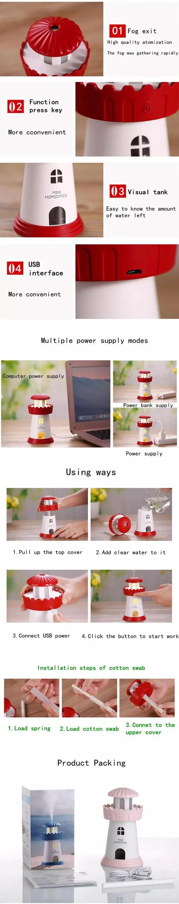 Home Mini USB Humidifier Creative Night Light Ultrasonic Air Purifier