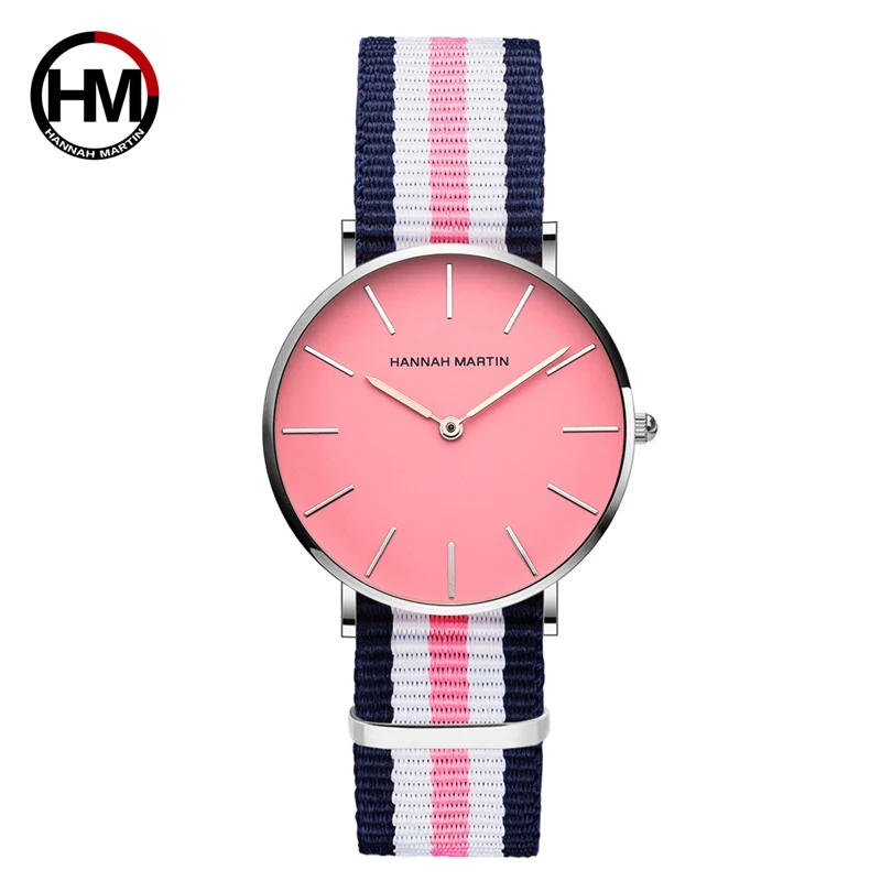 

Hannah Martin Japanese Machine Quartz Waterproof Ladies Watches Leisure Canvas Band Student Fashion Simple Morden Style Watches