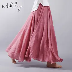Makuluya Новый Лучшее качество Фея длинные Стиль Лен Юбки формы А одноцветное Высокая Талия продается Цвет Для женщин юбки из органической