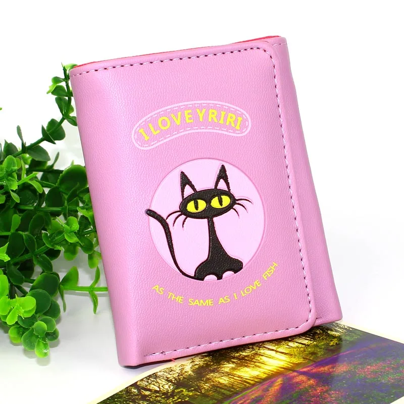 Короткие женские кошельки с мультяшным котом для карт ID держатель портмоне