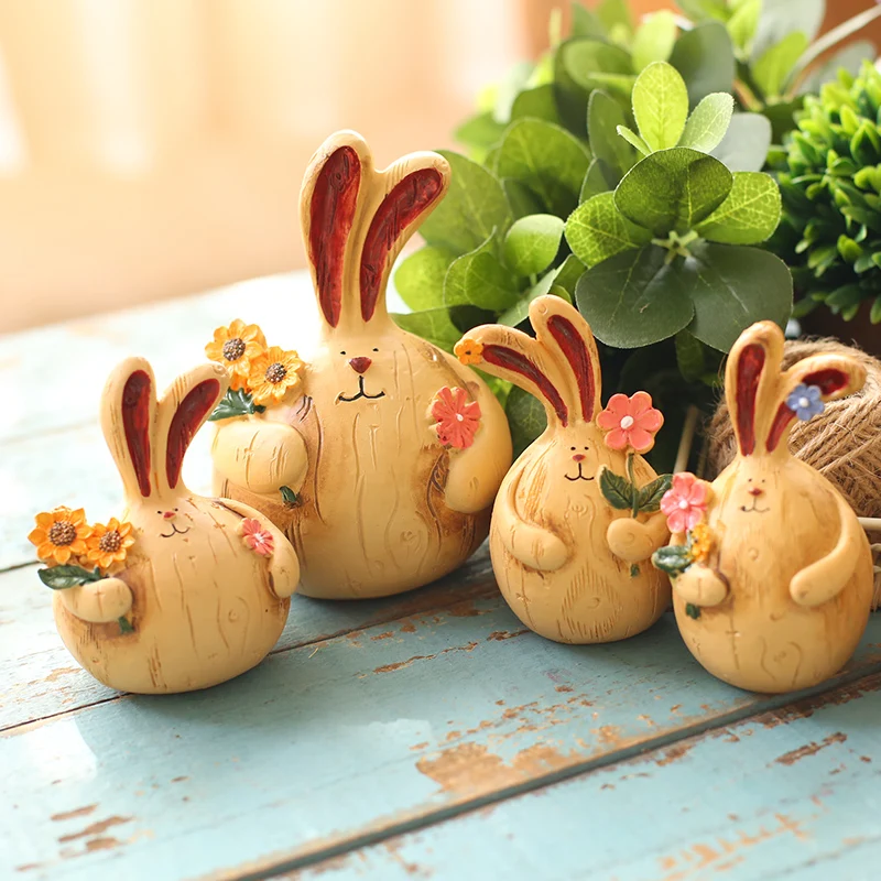 

BOMAROLAN Zakka Europe Countryside Resin Rabbit Figurine 2PCS/SET Long Ears Garlic Rabbit Home Decoration Wedding Gifts Crafts