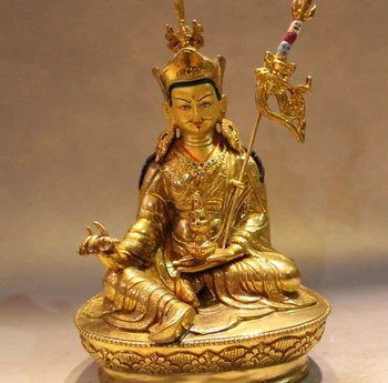 

9" Tibet Buddhism Temple Bronze 24K Gold Guru Padmasambhava Rinpoche Buddha Stat