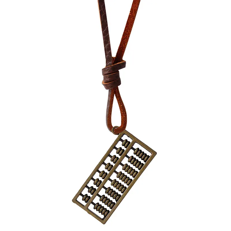 

Vintage Leather Abacus Pendant Necklace For Women Fashion Zinc Alloy Jewelry