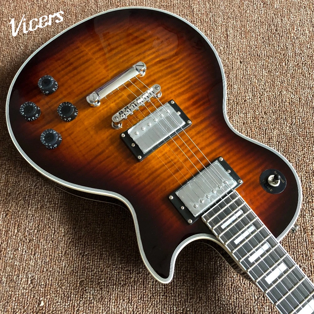 

2017 line up custom 1959 R9 Tiger Flame OEM Electric guitar,Chrome hardware,Chibson solid mahogany OEM guitar real photos