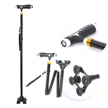 NEW 2019 Outdoor Aluminium alloy fold with lamp crutch elderly Old men telescopic antiskid four feet walking stick trekking pole the elderly disabled aluminium alloy folding step help line device to help implement crutch rod four feet got up auxiliary walke