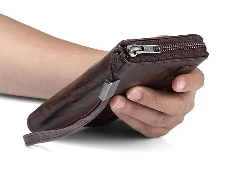 Мужской бумажник ручной работы из натуральной кожи, мягкий мужской кожаный бумажник в стиле ретро, высококачественный удлиненный кошелек-клатч, мужской браслет