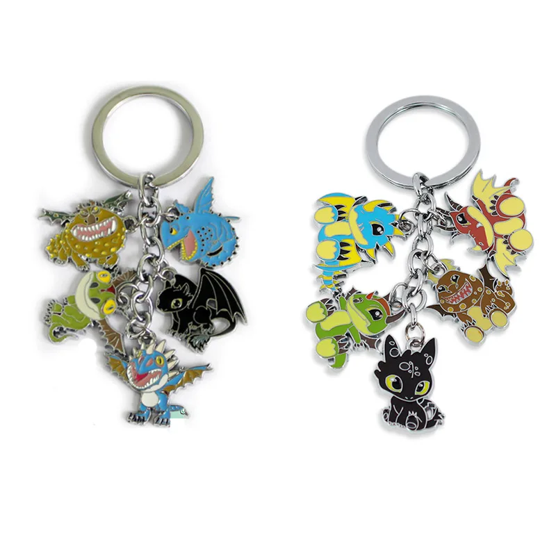 

New hot How to Train Your Dragon Five Animals Keychain American Movie Cute Dinosaurs Decoration Key Chain For Phone and Car