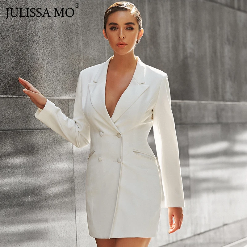Женское длинное платье блейзер JULISSA MO однотонное двубортное с длинным рукавом