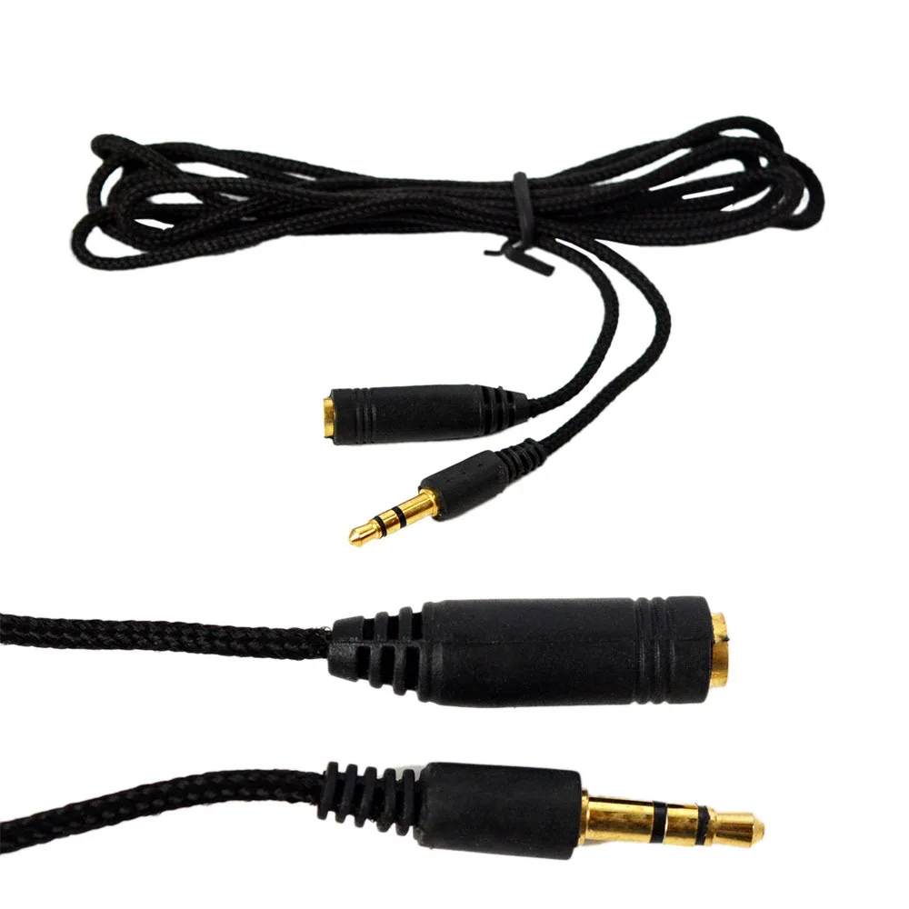 Aux Cable Macho a Hembra Negro 150 cm 1.5 m Trenzado 3.5mm