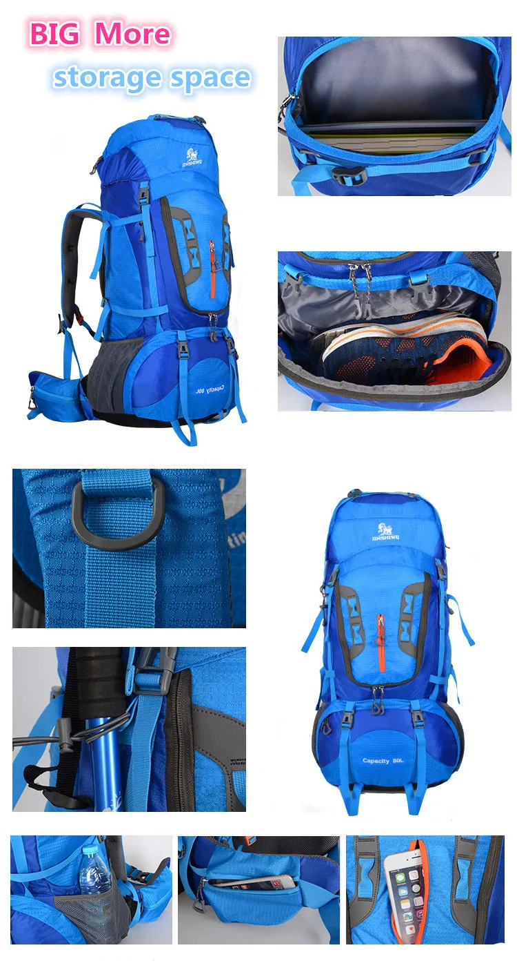 80L Camping Backpacks Outdoor Travel Bag Nylon Superlight Alloy Inner support Frame