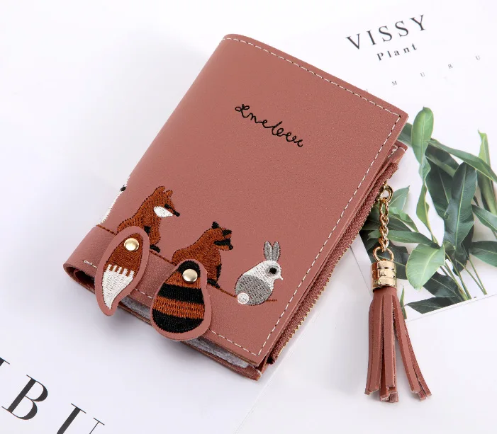 BOTUSI женские Модные бумажник вышивка Животные короткий кожаный женский малый Пряжка кошелка для монет на молнии кошелек держатель для карт