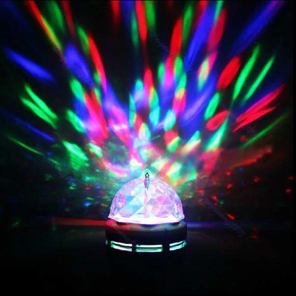 Sound Control RGB E27 LED 3W Rotating Strobe Crystal stage light for Disco Party Club Bar DJ