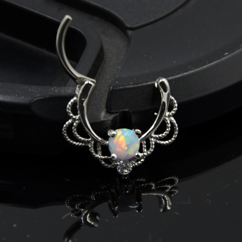 Lacey Opal Drapery Royalty Septum Rook Clicker Ring Nose Ring Tragus Cartilage Earring Titanium Shaft 16G Hanger Piercing