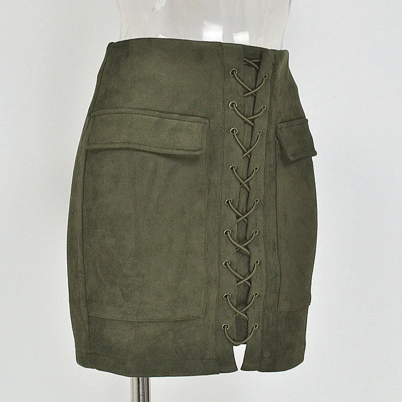 Vintage High Waist External Pocket Tight Suede Mini Skirt | Uniqistic.com