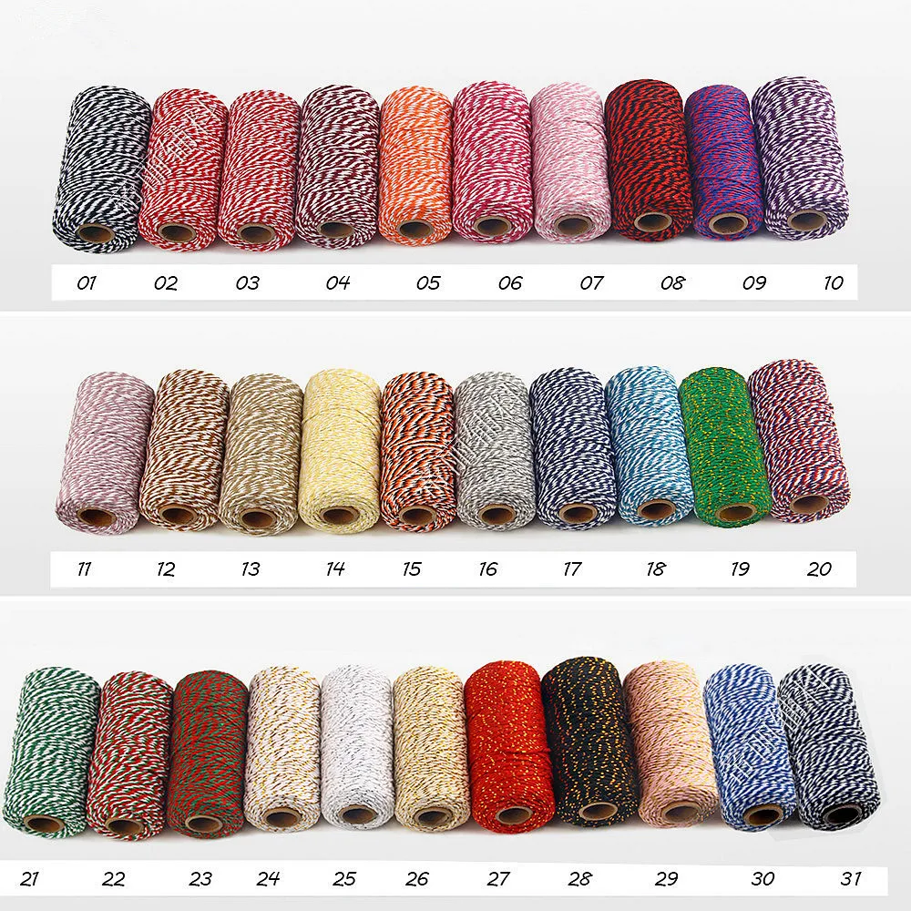 

100m/Roll 2MM Colorful Cotton Cord Rope Twine String DIY Sewing Thread Handmade Twisted Artisan String Decoration Craft Supplies