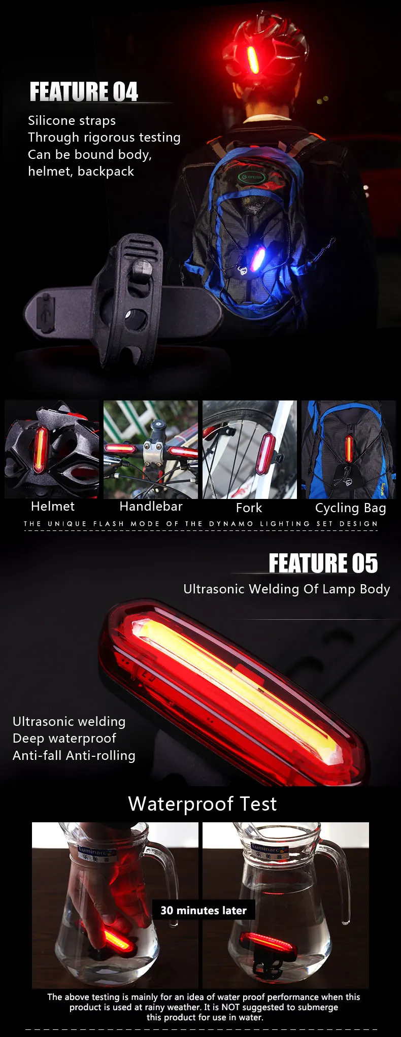 120 Lumens Bike Light LED Waterproof Bicycle Light USB Rechargeable MTB Road Bike Tail Light Night Warning Cycling Flashlight