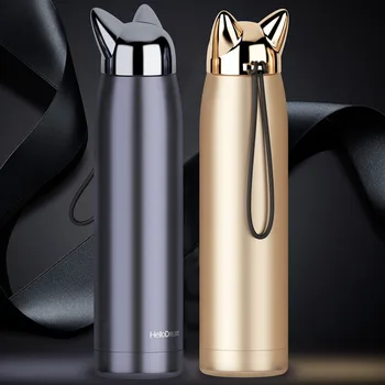 

Double Wall Thermos Stainless Steel Vacuum Flasks Cups Cute Cat Fox Ear Thermal Coffee Milk Travel Water Bottle Mug Cup 320ml